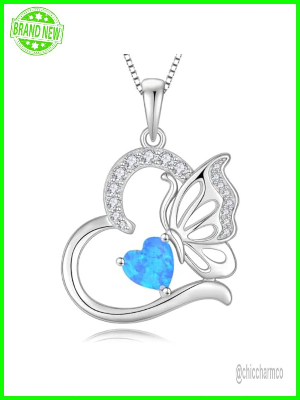 925 Sterling Silver Butterfly Heart Pendant Necklace with Birthstone